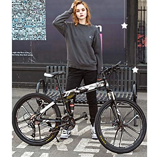 Plegables : ZEIYUQI Bicicleta Portátil para Adultos Plegable 24 Pulgadas Marco De Acero De Alto Carbono Adecuado para Montar Al Aire Libre, Blanco, 21 * 26''* 10