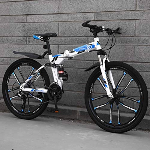 Plegables : ZEIYUQI Bicicletas 24 Pulgadas Freno De Disco Doble, Amortiguación Bici Plegable Adulto Unisex Adecuado para Montar Al Aire Libre, Azul, 21 * 26''*10