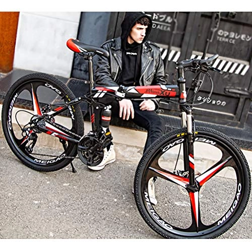 Plegables : ZEIYUQI Bicicletas 24 Pulgadas Freno De Disco Doble, Amortiguación Bici Plegable Adulto Unisex Adecuado para Montar Al Aire Libre, Rojo, 27 * 26''*3