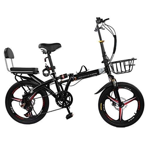 Plegables : ZHEDYI 16in / 20in Bicicleta Plegable De 7 Velocidades, Doble Alto Contenido De Carbono De La Bicicleta De Cercanías De Acero De Absorción De Choques, De Freno Dual Disco Portátil Bicicleta Femenino