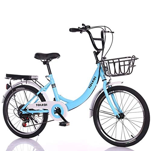 Plegables : ZQNHXY De Las Mujeres no Bicicleta Plegable Luz de Trabajo para Adultos Ultra Variable de la Velocidad Ligera portátil Adulto 16 / 20 / 24 Pulgadas Bicicletas Estudiante, Azul, 24" Variable Speed