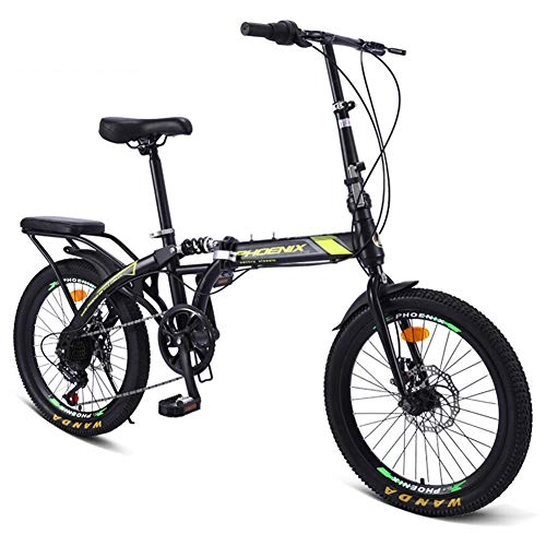 Plegables : ZTIANR Bicicletas Plegables, De 20 Pulgadas Frenos De Disco Amortiguador De Velocidad Variable Bicicleta Bicicleta De Adulto Estudiante De Bici (Verde Negro)