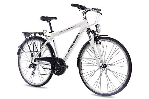 Comfort Bike : 28 inch Luxury Alloy City Bike Trekking Men's Bicycle CHRISSON intourI Gent With 24g Shimano White Matt