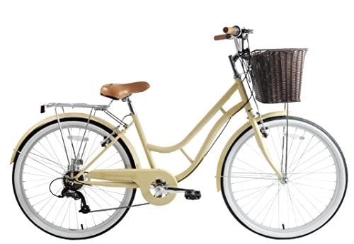 Comfort Bike : Ammaco Broadway Womens Classic Lifestyle Bike 26" Wheel 19" Frame Cream Latte With Basket