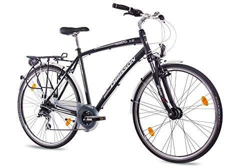 Comfort Bike : CHRISSON '28inch Luxury Alloy City Bike Trekking Mens Bicycle Sereto 1.0with Matt Black 24g Shimano StVZO