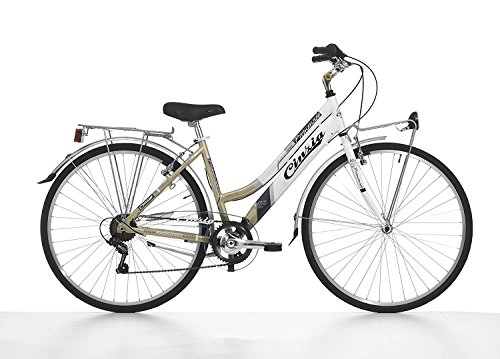 Comfort Bike : Cicli Cinzia Women's Bike Promendade Aluminium 28 Inch Shimano Revo Shift RS-35 6 Gears Grey Gold White