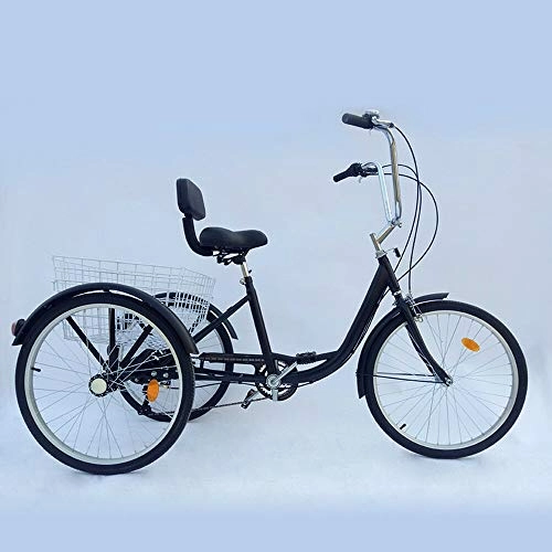 Comfort Bike : Fetcoi 24 '' 6 speed adult tricycle bike tri-bike 3 wheels for adults senior shopping adult tricycle 24 inch (Black)
