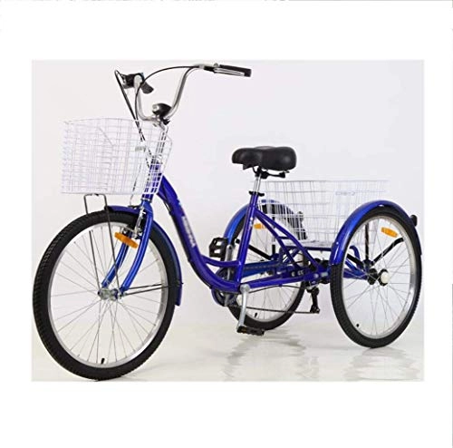 Comfort Bike : FREIHE 24 inch aluminum alloy tricycle pedal bicycle 3 wheel variable speed 7 speed human tricycle with vegetable basket city comfortable bicycle outing shopping