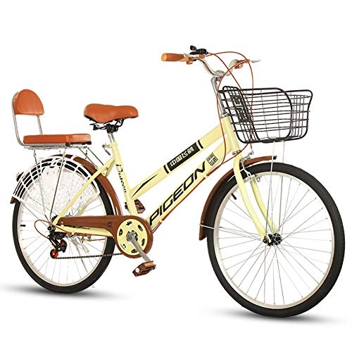 Comfort Bike : FXMJ 24 Inch Cruiser Bike, Body Ease Men's 7-Speed Comfort Road Bicycle, Women's Hybrid Commuter Bicycle with Rear Rack, Yellow