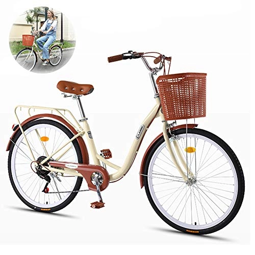 Comfort Bike : GHH City leisure Bicycle 26" Adults Commuter 7 Speed High carbon steel frame With Basket Lightweight Classic Traditional Bicycle 18KG