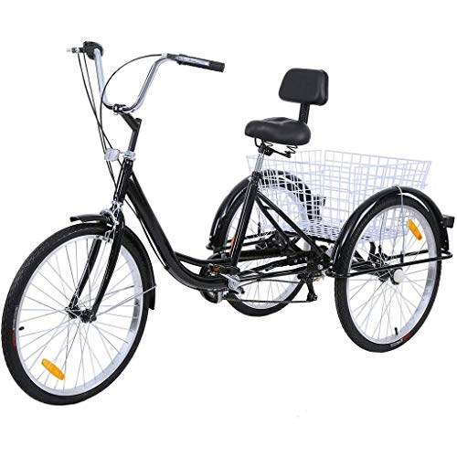 Comfort Bike : Gpzj Adult Tricycles 7 Speed, Adult Mountain Trikes 24 Inch, 3 Wheel Bikes Bicycles Cruise Trike with Rear Shopping Basket Comfort Bikes Road Bikes for Seniors, Women, Men
