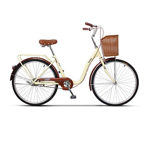 Comfort Bike : KUQIQI 24 / 26-inch Lightweight Bike, Urban Commuter, Suitable For People 140-180 Cm Tall (Color : Beige, Edition : 24inches)