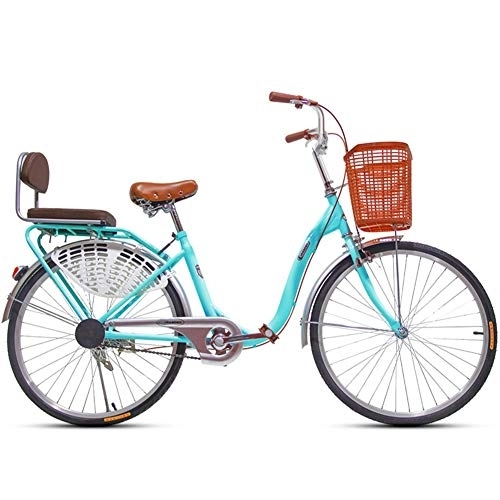 Comfort Bike : LJXiioo 24 / 26-Inch Around The Block Women's Beach Cruiser Bicycle with Seat and Shopping Basket, Single-Speed Fixie Road Bike, Lightweight Frame for City Riding, C, 24IN