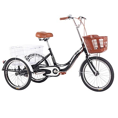 Comfort Bike : LYLSXY Pedal 20inch Tricycle Adult 3 Rounds Bicycle With Big Basket Tricycle Pedal For The Elderly Human Tricycle Gifts For Parents (Color : Black)