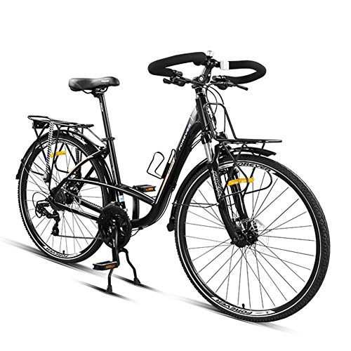 Comfort Bike : NENGGE 24 Speed Road Bike, Adult Men Aluminum Frame Commuter Bike, Road Bicycle with Mechanical Disc Brakes, 700 * 38C Wheels, City Utility Bike, Black