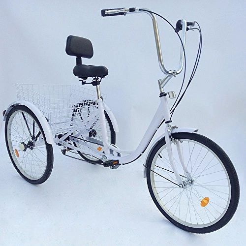Comfort Bike : OU BEST CHOOSE 24'' 3 Wheel Adult Tricycle, Basket Seat Trike Bicycle Cruise, Largest Wheel Cargo Trike Adjustable Cycling Pedal Bike, for Outdoor Sports Shopping (white)