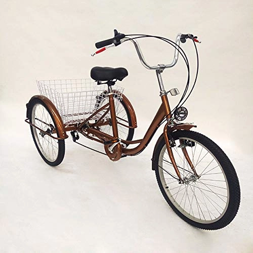 Comfort Bike : OUBAYLEW 24"6-Speed 3 Wheel Adult Bicycle Tricycle Trike Tricycle Bike + Basket and Lamp (Gold)