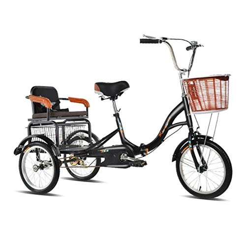 Comfort Bike : Pedal 16-inch Adult Tricycle, With Large Basket, Foldable Tricycle, Low Steps, Suitable For Daily Use By Adults, Safe And Convenient (Color : Black)