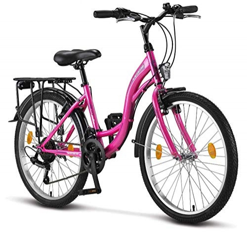 Comfort Bike : Stella Bike, 24 Inch Bicycle Light, Shimano 21 Speed Gears, Girls' City Bike, Women's, Girls' Childrens Bike, Florence, Amsterdam, Holland Bike, Retro Design, Children's Bicycle, girls womens, pink