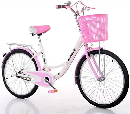 Comfort Bike : Students Comfort Commuter Bike with Basket, Retro Dutch Style Classic Leisure Lightweight Bicycle Carbon Steel Cruiser Bike Vintage Lady's Urban Bike with Shopping Basket for Unisex, Pink, 24