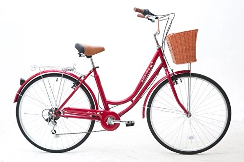 Comfort Bike : Sunrise Cycles Unisex's Spring Shimano 6 Speeds Ladies and Girls Dutch Style City Bike, Red 3, 700 C