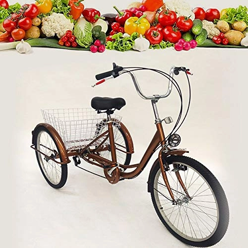 Comfort Bike : Wangkangyi 24 Inch Adult Tricycle Seniors Tricycle Bicycle + Basket for Adults (Gold)