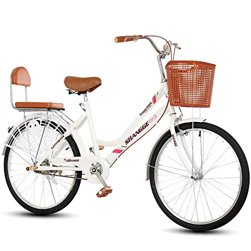 Comfort Bike : Womens Bike, 22 24 Inch Dutch Style Classic Heritage Traditional Ladies White Bikes, Outdoor Urban Road Bikes High Carbon Steel Bicycle Frame (Size : 24 inch)