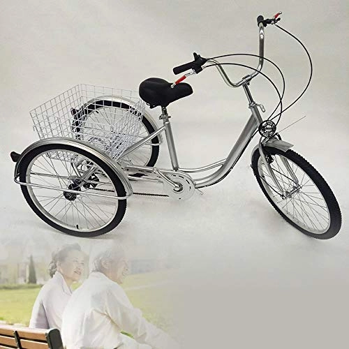 Comfort Bike : WUPYI2018 24" Tricycle for Adult, 3 Wheel 6-Speed Bicycle, Adult Shopping Tricycle with Shopping Basket(UK Stock)