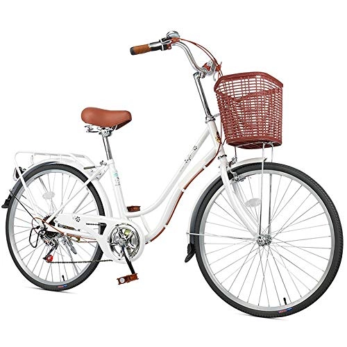 Comfort Bike : XIXIA X Bicycle High Carbon Steel Frame Portable Shifting Bicycle Ivory White 24 Inch 26 Inch 7 Speed