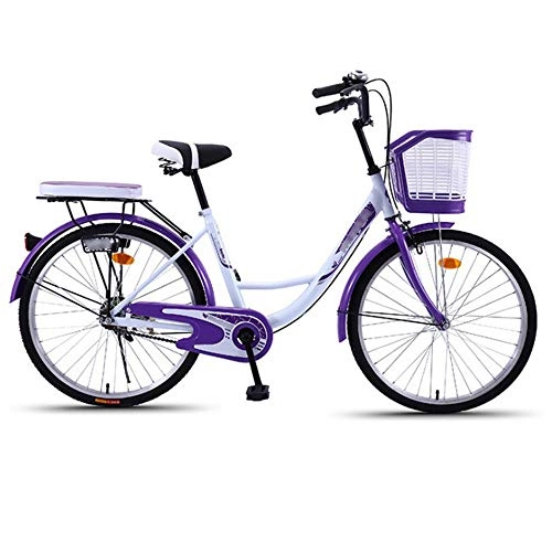 Comfort Bike : XXY Bicycle Women Bike Adult Retro City Student Bicycle Drum Brake Bicycle for Woman 24 inch (Color : Purple, Size : 24 inch)