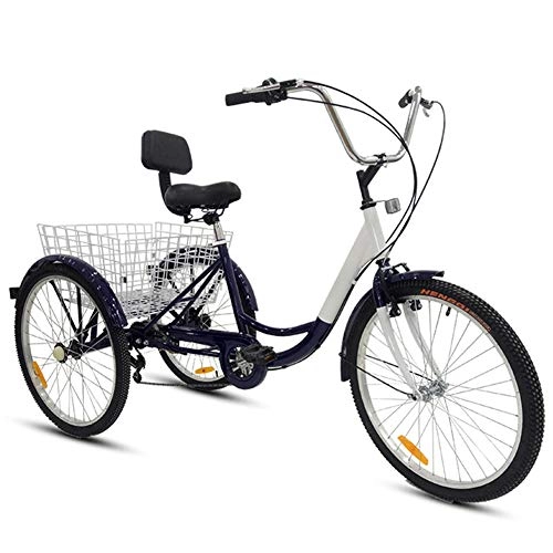 Comfort Bike : ZHIRCEKE Adult Tricycle Single Speed 7 Speed Three Wheel Bike Cruise Bike 24inch Seat Adjustable Trike with Bell, Brake System and Basket Cruiser Bicycles Size for Shopping, 1