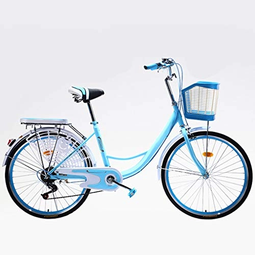 Comfort Bike : ZXLLO City Bike Women 26-Inch Ladies Bikes for Sale With Basket 6-Speed Shift with Cushion, Bell, Reflector, Tail Light, Guardrail, Hardware Tools