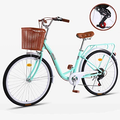 Comfort Bike : ZXLLO Lightweight 24" City Leisure Bicycle with Basket 7 Speed Gear Ladies City Bike Retro Design Women's Bike 16Kg