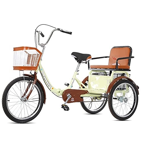 Comfort Bike : zyy Adult Three Wheel Tricycle Single Speed Hybrid 1 Speed Foldable Tricycle with Basket for Adults and Rear Basket Hold Vegetables Fruits Women Men Seniors Beige