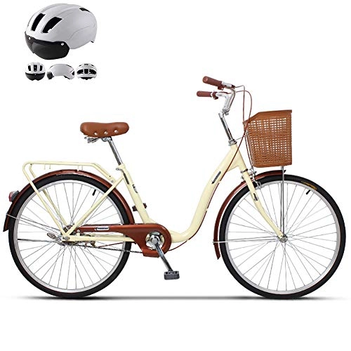 Comfort Bike : ZZD 20 24 26 Inch Adult Bicycle, Retro Comfortable City Commuter Bike with Helmet and Dual Brakes, for Commuting to Work and Outings, 24in