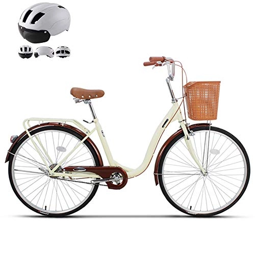 Comfort Bike : ZZD 20 24 26 Inch Adult Bicycle, Retro Comfortable City Commuter Bike with Helmet and Dual Brakes, for Commuting to Work and Outings, 26in