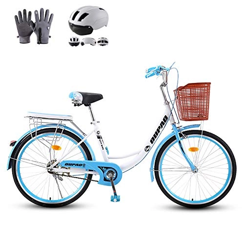 Comfort Bike : ZZD 20 24 26 inch Adults City Leisure Bicycle, High Carbon Steel Frame Commuter Ladies Bike with Dual Brakes and Comfortable Seats for Outdoor Cycling, Blue, 26in