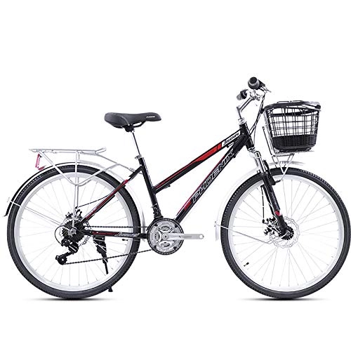 Comfort Bike : ZZD 21-speed Retro Lightweight Aluminum City Commuter Bike, 26-inch Men's and Women's Comfortable Road Bike with Front Fork Shock Absorption and Dual Disc Brakes, Red