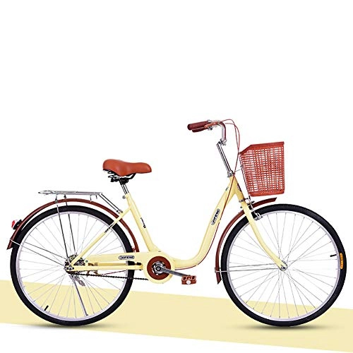 Comfort Bike : ZZD 22 / 24 Inch Women Comfortable Bicycle, Adult Male and Female City Commuter Bicycle, Double Brake, with Front Basket and Adjustable Seat, 24in