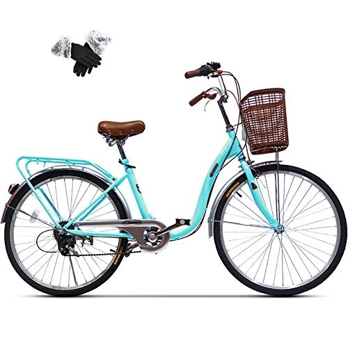 Comfort Bike : ZZD 24-Inch City Women's Comfort Bike, Youth / Adult 6-Speed Beach Cruiser Bike, Suspension Seatpost Ideal for Leisure Sports and Light Sports Riders
