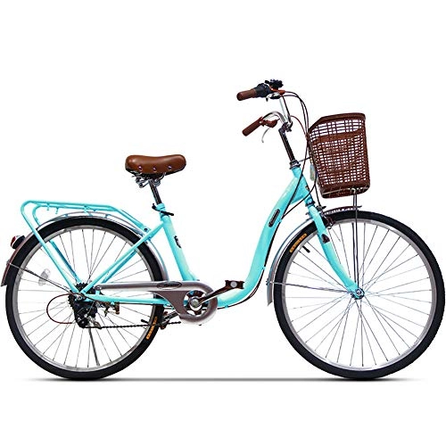 Comfort Bike : ZZD 6-Speed Women's City Commuter Bike, Carbon Steel Comfortable Cruiser Bike, Handlebar Shifting, with Front Basket and Rear Seat, for 145-165cm