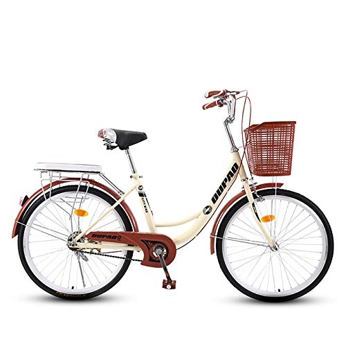 Comfort Bike : ZZD Lady's Urban Bike, Vintage Bike Classic Bicycle Retro Bicycle, Women's and Men's Leisure Bicycle with Front basket and back seat, Beige, 26in