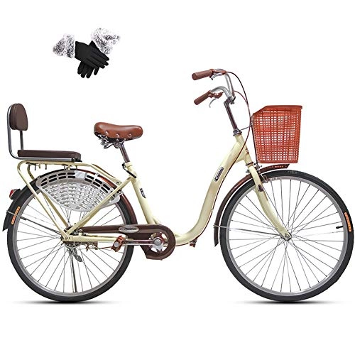 Comfort Bike : ZZD Single Speed Ladies Comfortable Shopping Bike, 24 / 26 Inch City Commuter Bike, with Shopping Basket and Cotton Gloves, for Work and Shopping, 26in
