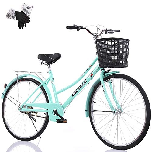 Comfort Bike : ZZD Women's Shopping Commuter Bike, Light Retro City Comfortable Bike with Front Basket and Double Brakes, for Outings and Commuting, Blue, 26in