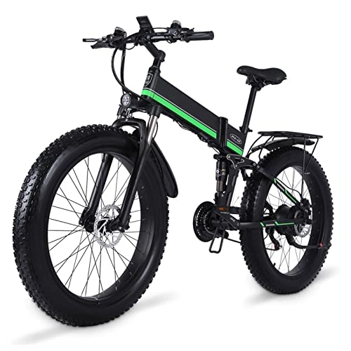 Electric Bike : 1000W electric bikes Folding Electric Bike for Adults 25 Mph E Bikes 26 Inch Fat Tire Electric Bicycle 48V 12.8Ah Lithium Battery Foldable E Bike (Color : Green)