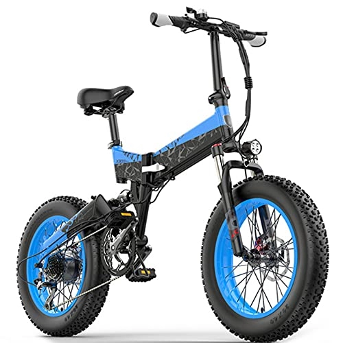 Electric Bike : 1000W Folding Electric Bike for Adults 20" 4.0 Fat Tire Mountain Beach Snow Electric Bicycles 7-Speed E-Bike with Removable 12.8Ah Lithium Battery 35km / h 65km Range, Blue