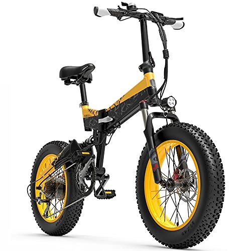 Electric Bike : 1000W Folding Electric Bike for Adults 20" 4.0 Fat Tire Mountain Beach Snow Electric Bicycles 7-Speed E-Bike with Removable 12.8Ah Lithium Battery 35km / h 65km Range, Yellow