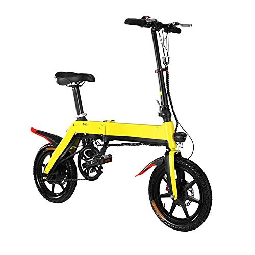 Electric Bike : 14 Inches Folding Electric Bike 350W Brushless Motor 10.4AH Lithium Battery 25km / h Electric Moped Bicycle Max Load 120kg Adult City eBike (Color : Yellow, Size : 125x59x101cm)