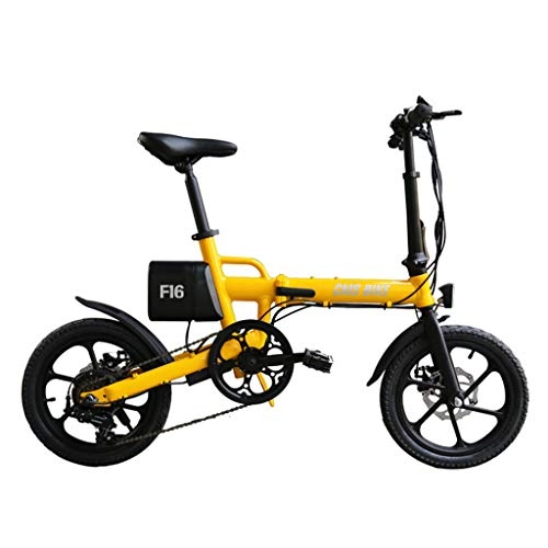 Electric Bike : 16 Inch Electric Bike Ebike Folding 6 Speed Electric Mountain Bike Cycling Bicycle 250W High Speed Brushless Gear Motors, Yellow, 16inch