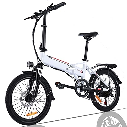 Electric Bike : 20" Electric City Bike Folding Ebike, Adult Electric Bicycle with 250W Motor, 36V 8A Removable Lithium-ion Battery, Shimano 7 Speed Transmission Gears (White)